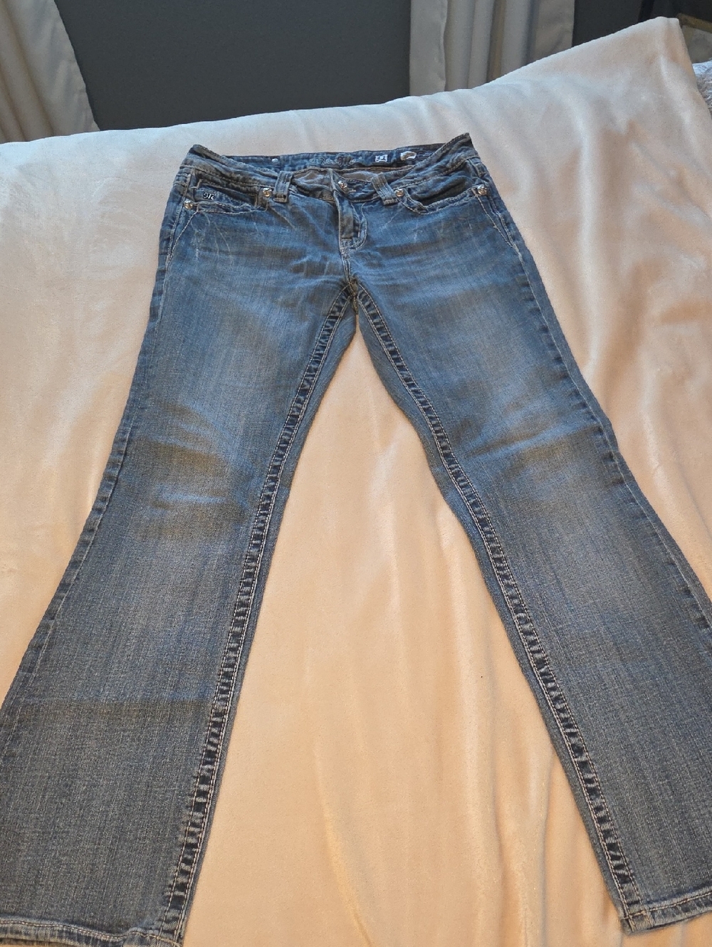 Miss Me Blue Flare Jeans with Subtle Whiskering
